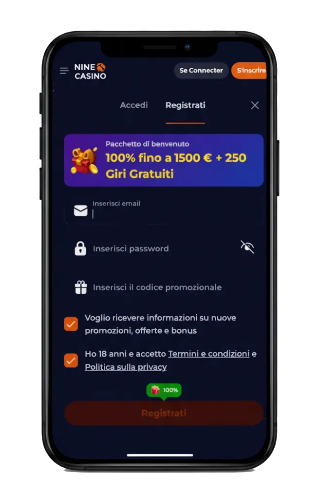 Registrazione NineCasino